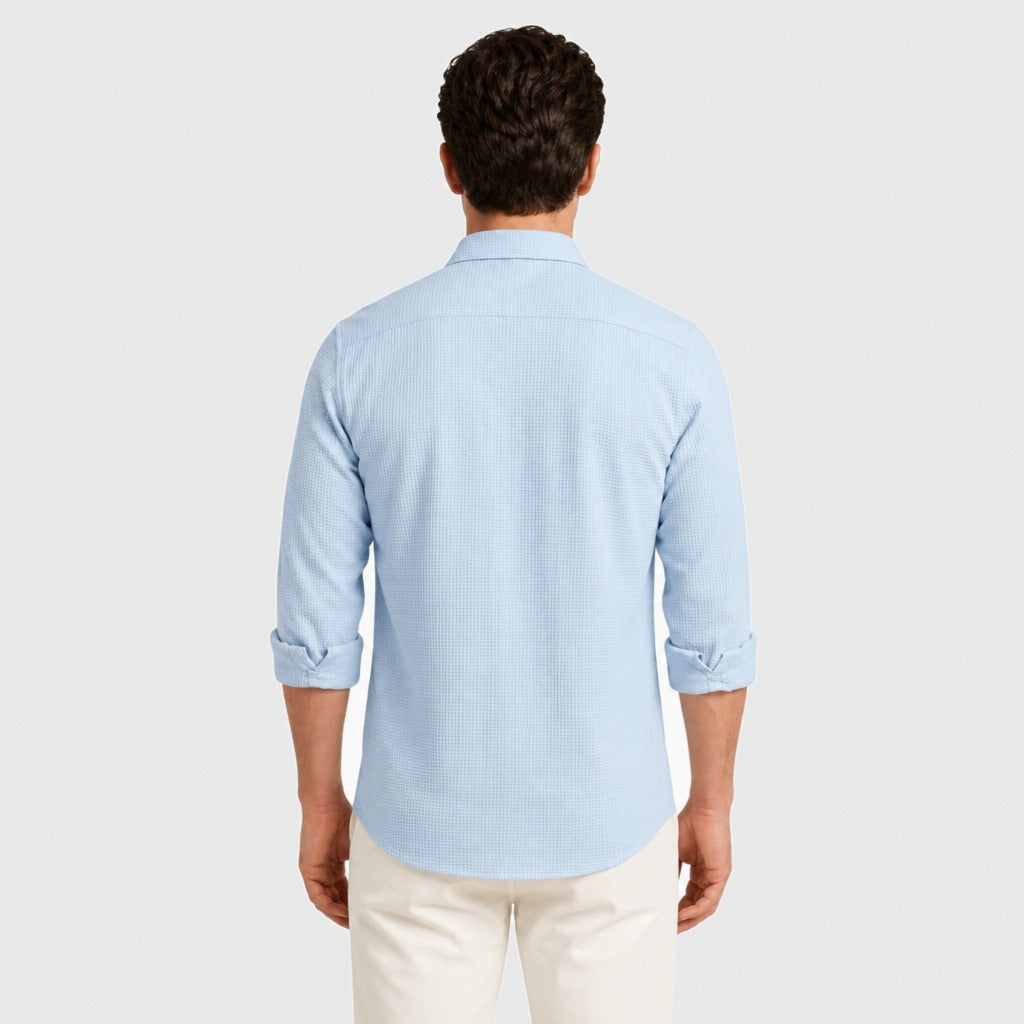 Men’s Lightweight Linen Shirt with Turn-Down Collar Blue back