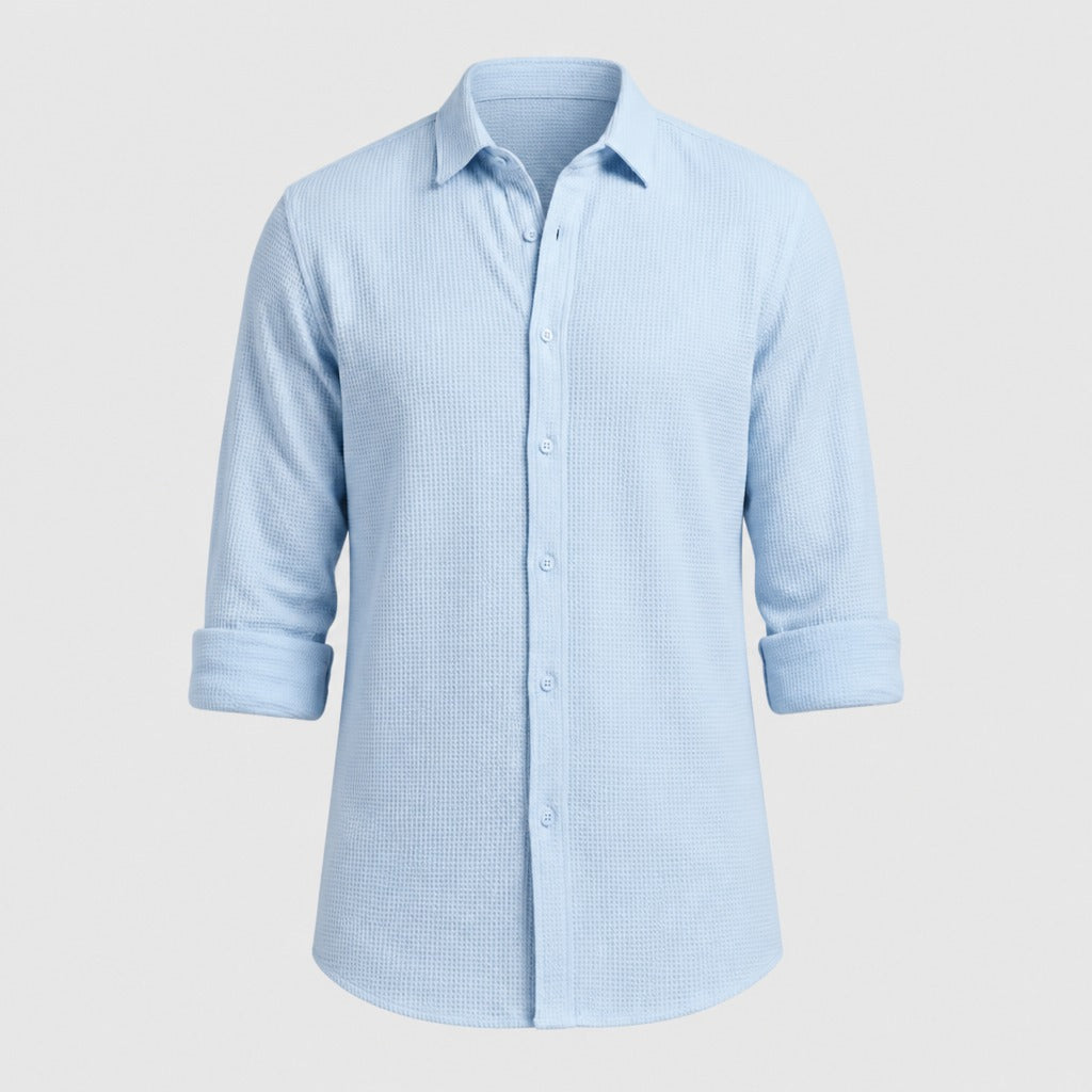 Men’s Lightweight Linen Shirt with Turn-Down Collar Blue product front