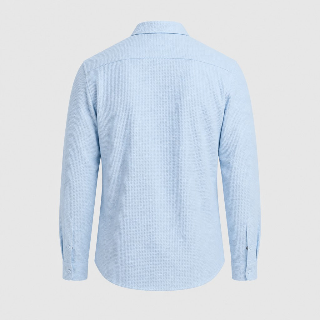 Men’s Lightweight Linen Shirt with Turn-Down Collar Blue product back