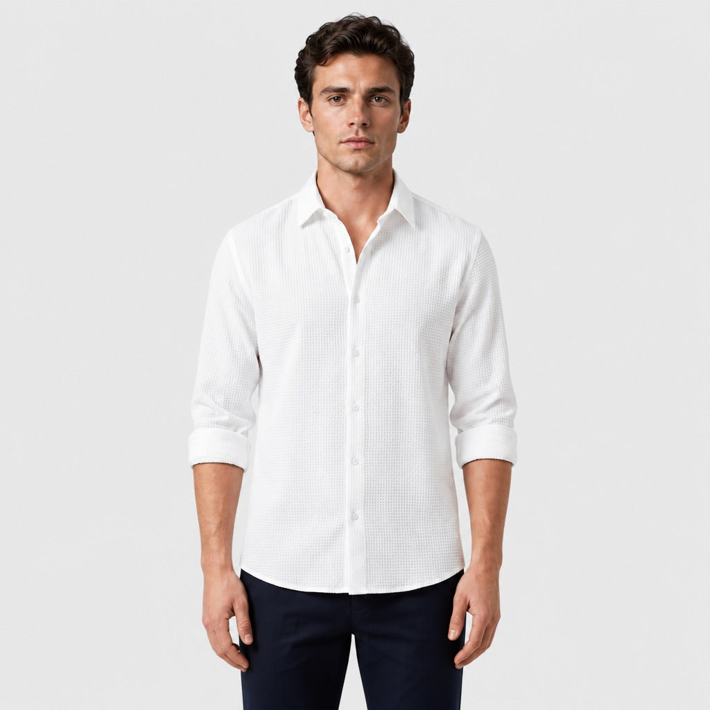 Men’s Lightweight Linen Shirt with Turn-Down Collar White