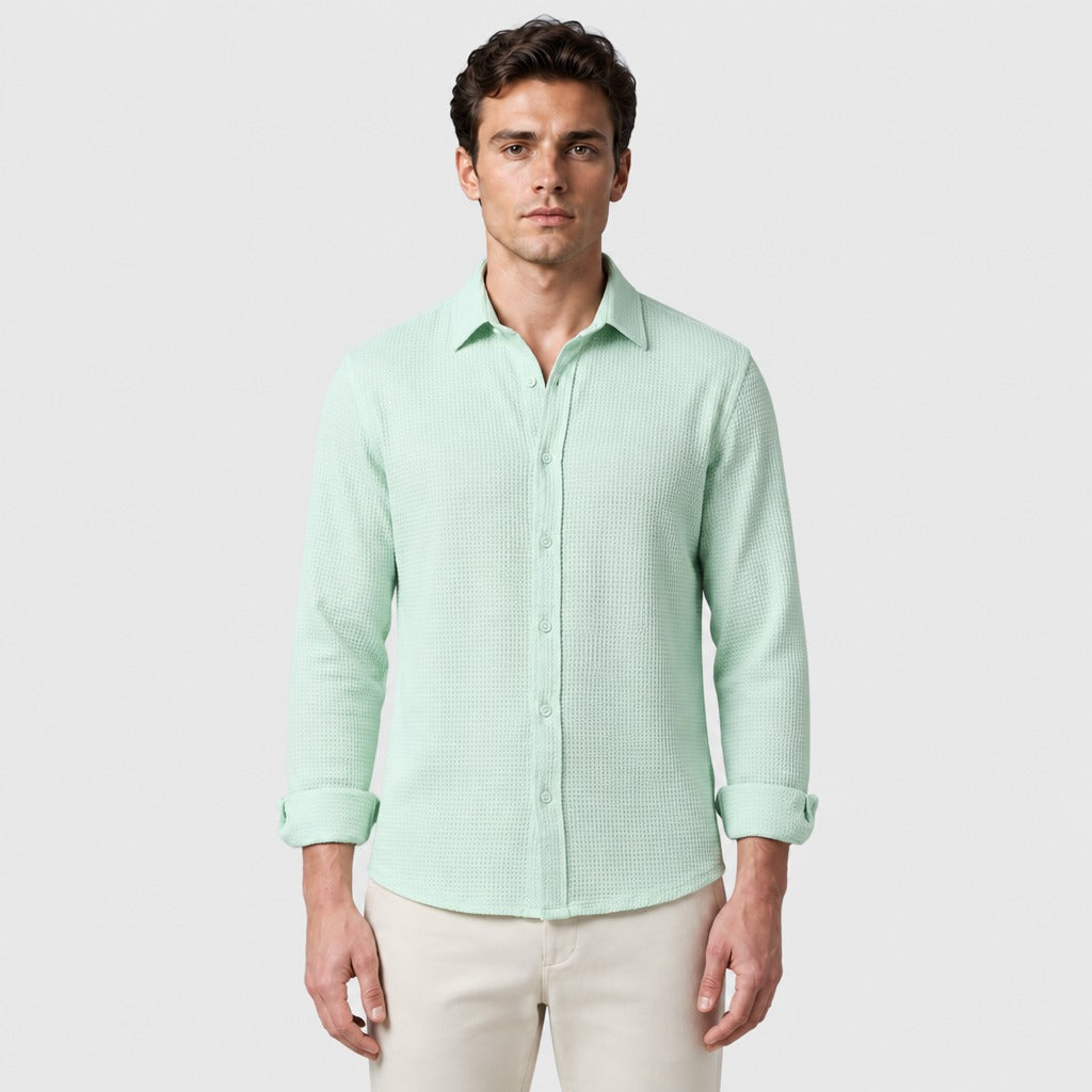 Men’s Lightweight Linen Shirt with Turn-Down Collar Green