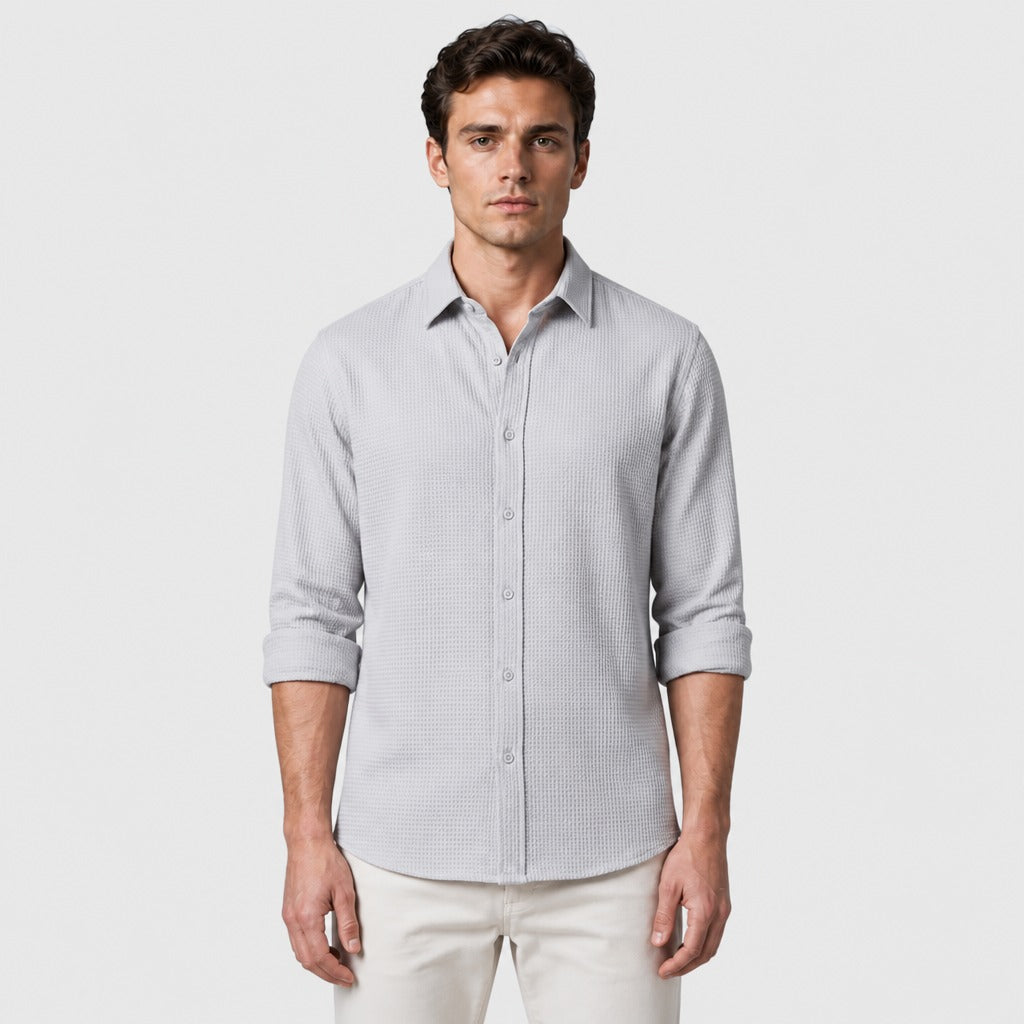 Men’s Lightweight Linen Shirt with Turn-Down Collar Grey