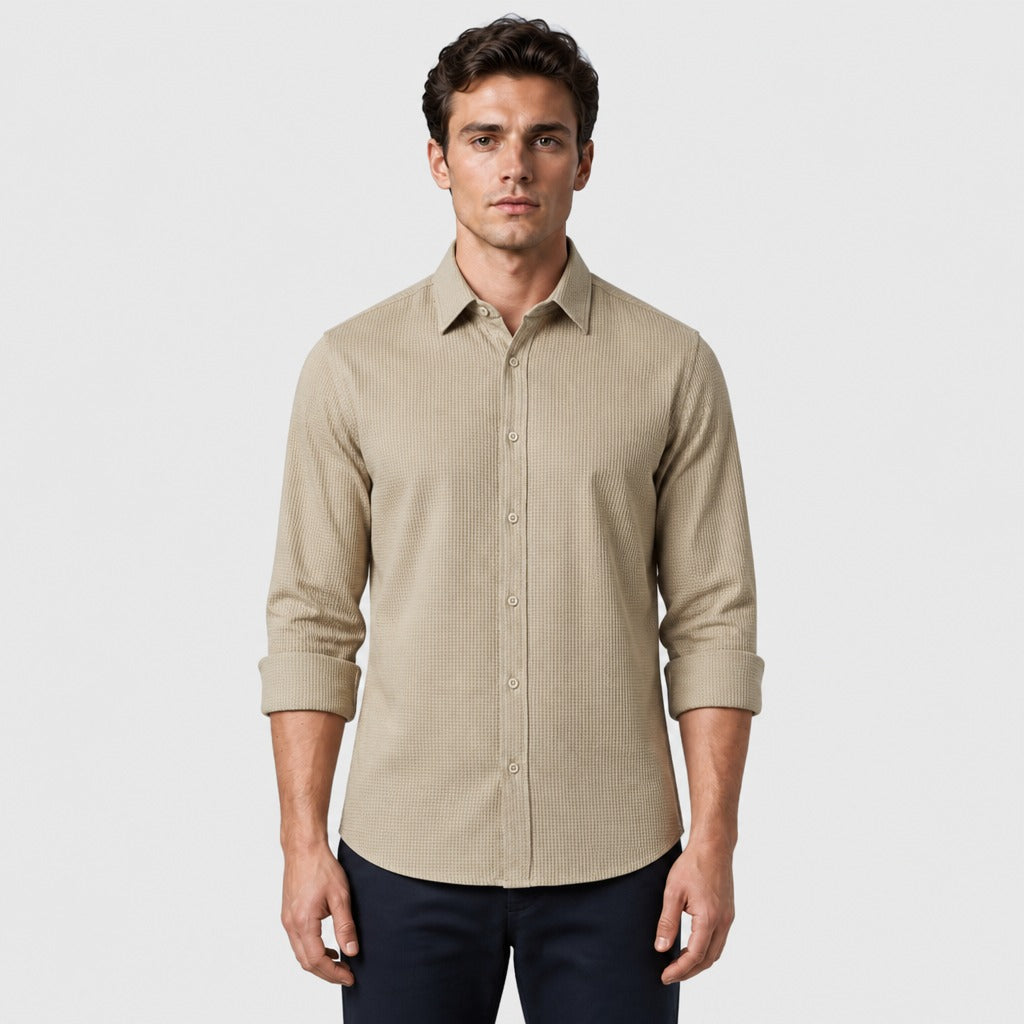 Men’s Lightweight Linen Shirt with Turn-Down Collar Khaki