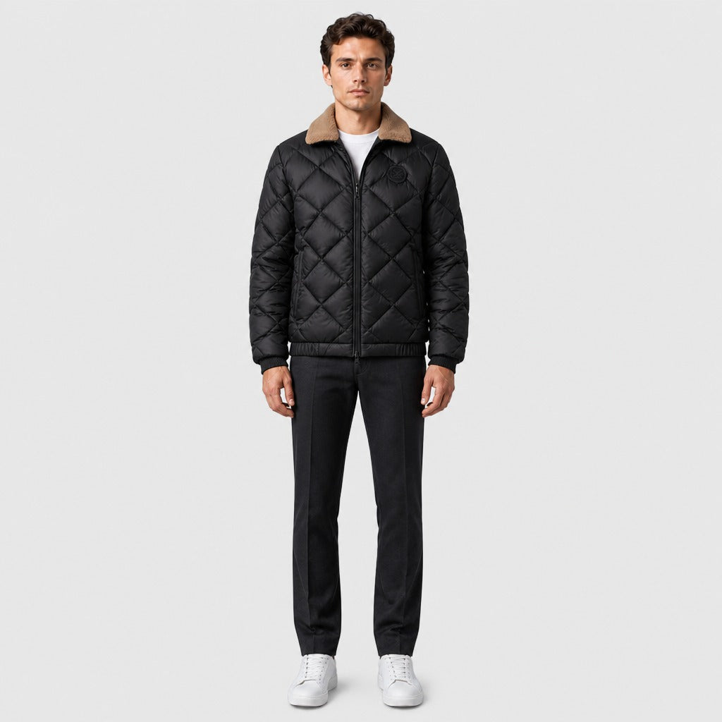 Men’s Lightweight Padded Jacket with Pockets Black full length