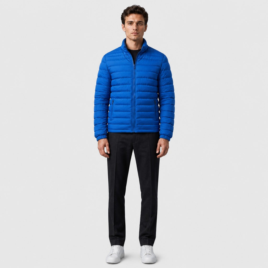 Men’s Lightweight Quilted Puffer Jacket Blue full length