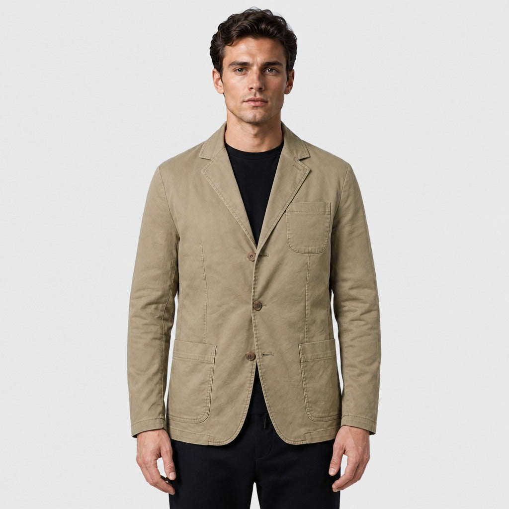 Men’s Lightweight Single-Button Blazer Khaki front