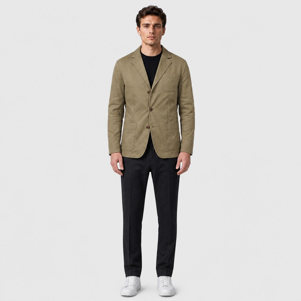 Men’s Lightweight Single-Button Blazer Khaki full length