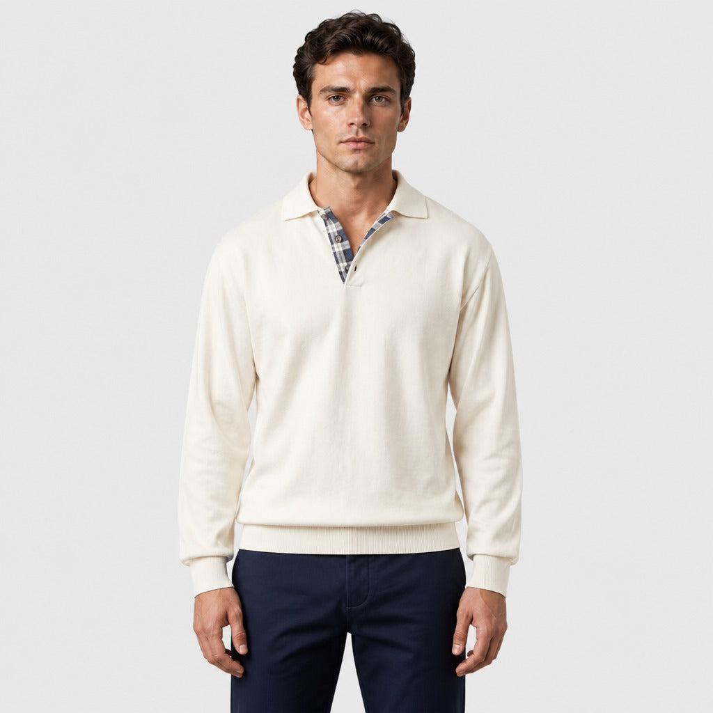 Men’s Long Sleeve Button Collar T-Shirt White front