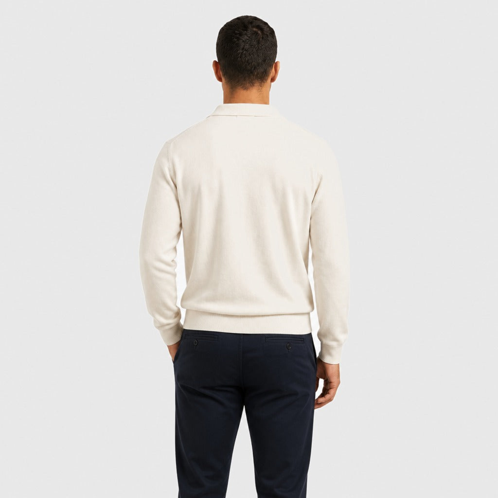 Men’s Long Sleeve Button Collar T-Shirt White back