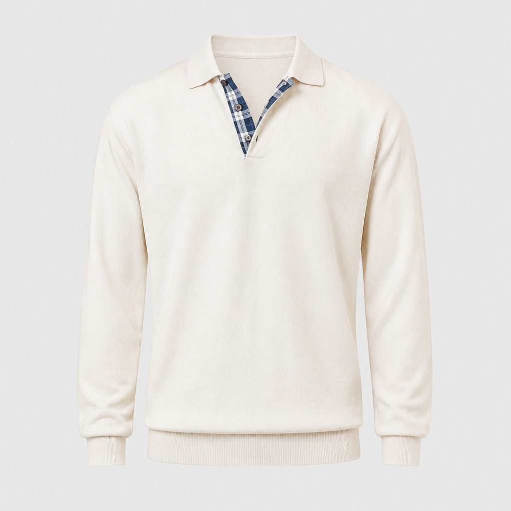 Men’s Long Sleeve Button Collar T-Shirt White product front