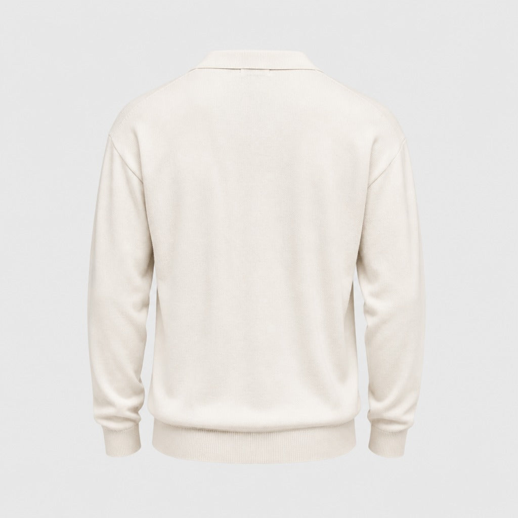 Men’s Long Sleeve Button Collar T-Shirt White product back