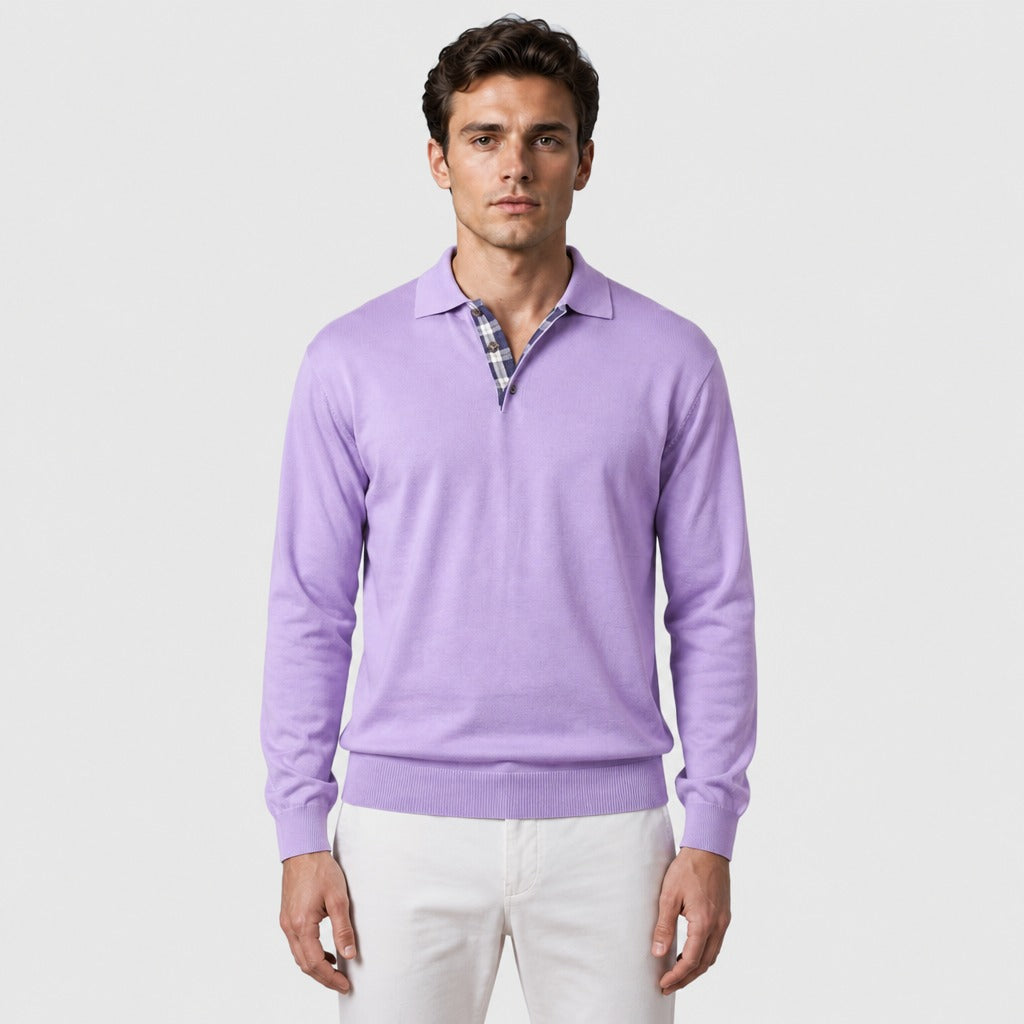 Men’s Long Sleeve Button Collar T-Shirt Purple