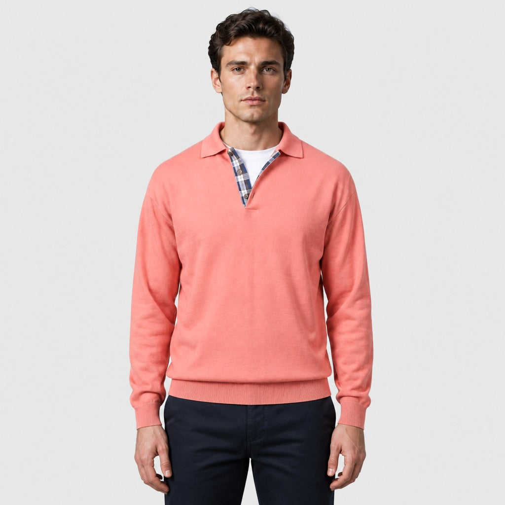 Men’s Long Sleeve Button Collar T-Shirt Pink