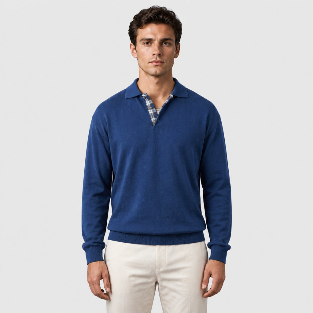 Men’s Long Sleeve Button Collar T-Shirt Dark Blue