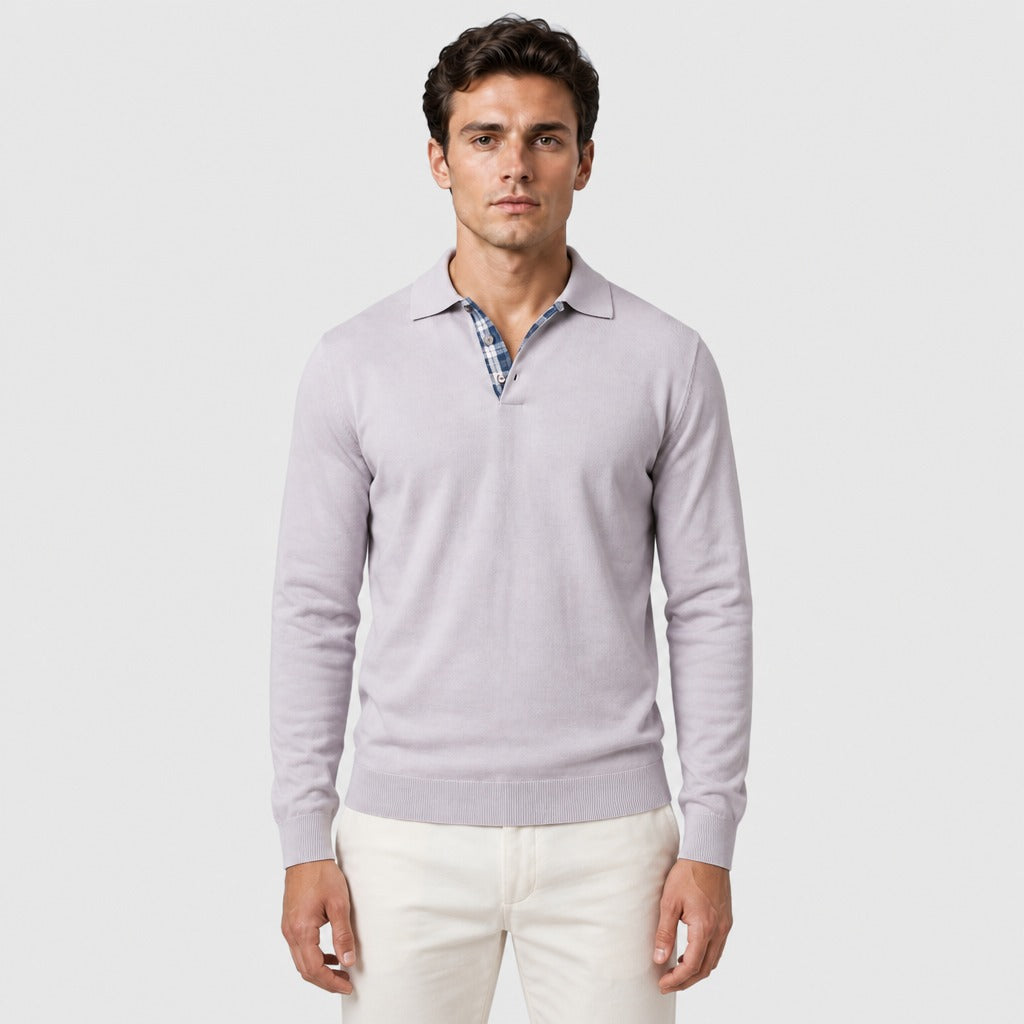 Men’s Long Sleeve Button Collar T-Shirt Grey