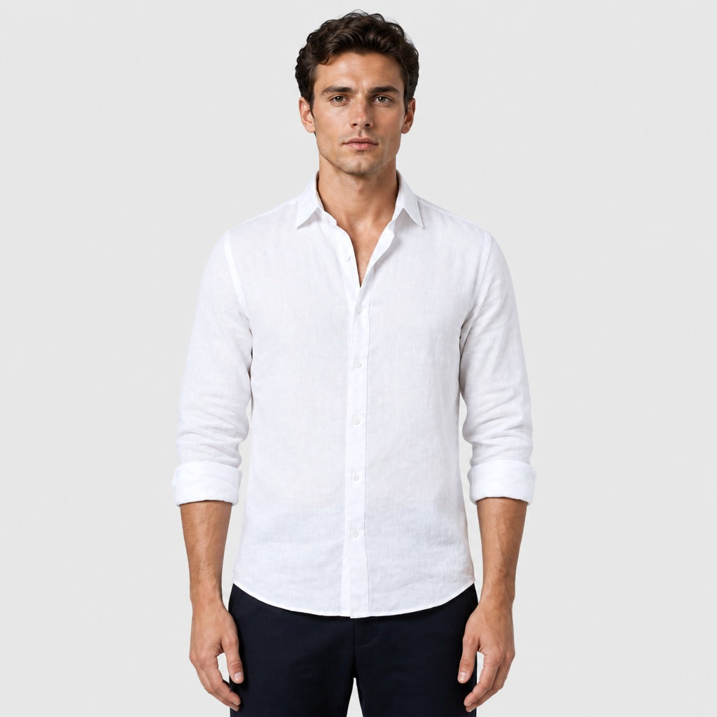 Men’s Long Sleeve Button-Up Shirt White front