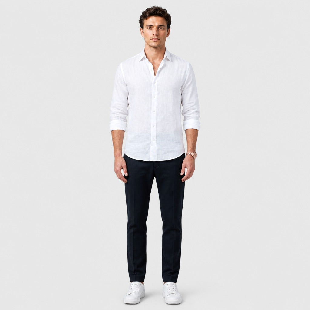 Men’s Long Sleeve Button-Up Shirt White full length