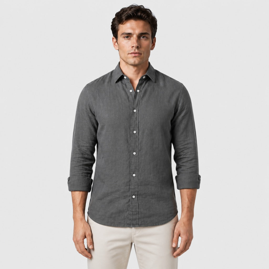 Men’s Long Sleeve Button-Up Shirt Dark Grey