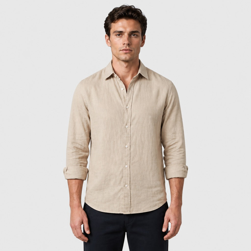 Men’s Long Sleeve Button-Up Shirt Khaki