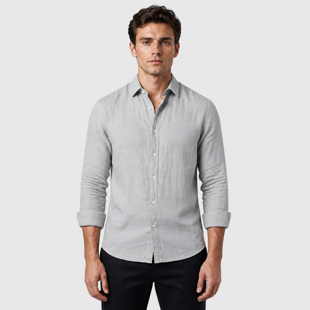 Men’s Long Sleeve Button-Up Shirt Light Grey