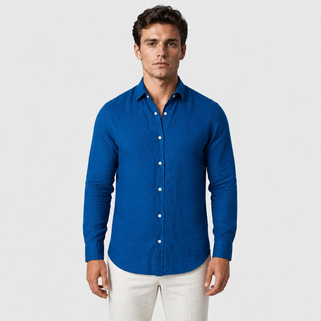 Men’s Long Sleeve Button-Up Shirt Dark Blue