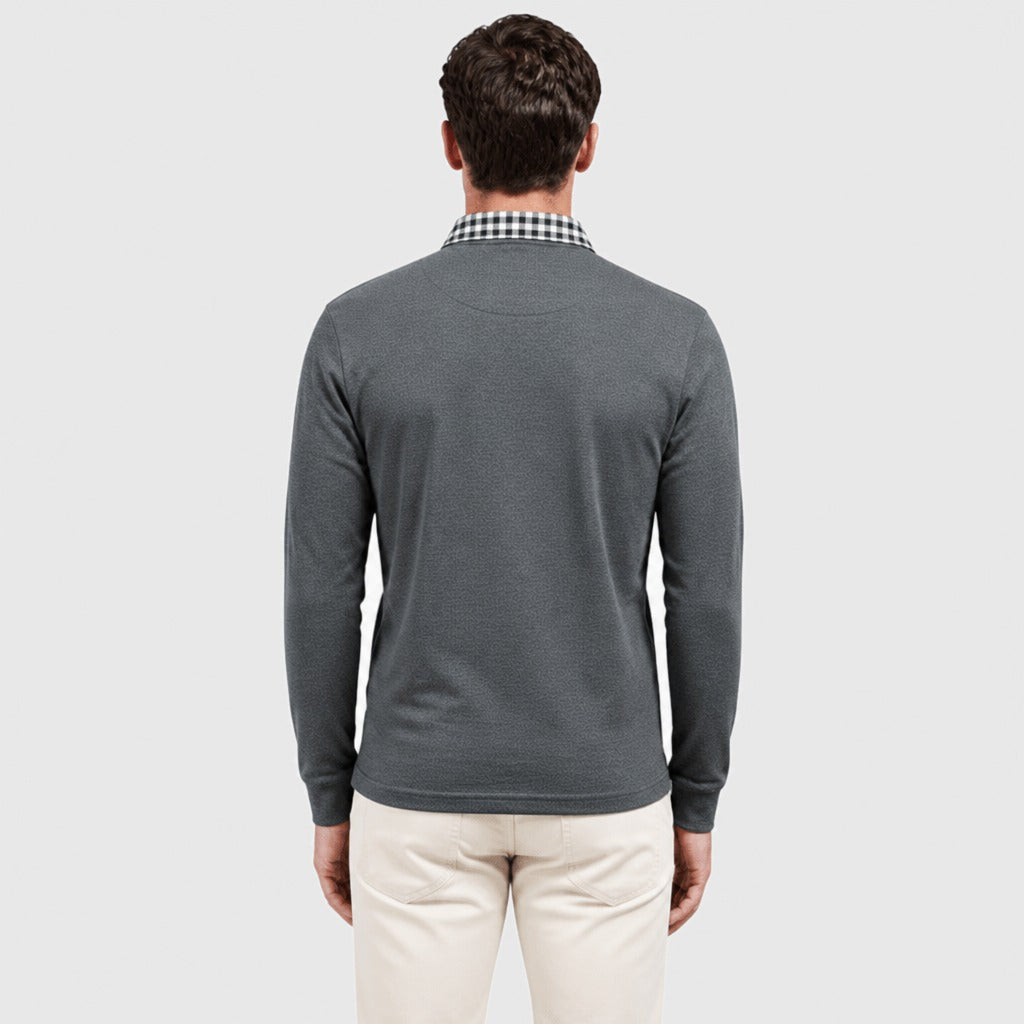Men’s Long Sleeve Cotton Blend Polo Shirt Grey back