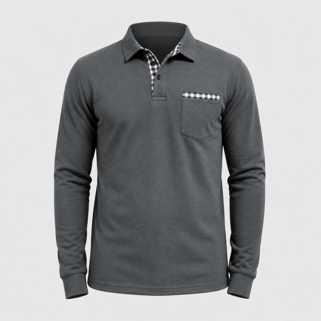 Men’s Long Sleeve Cotton Blend Polo Shirt Grey product front