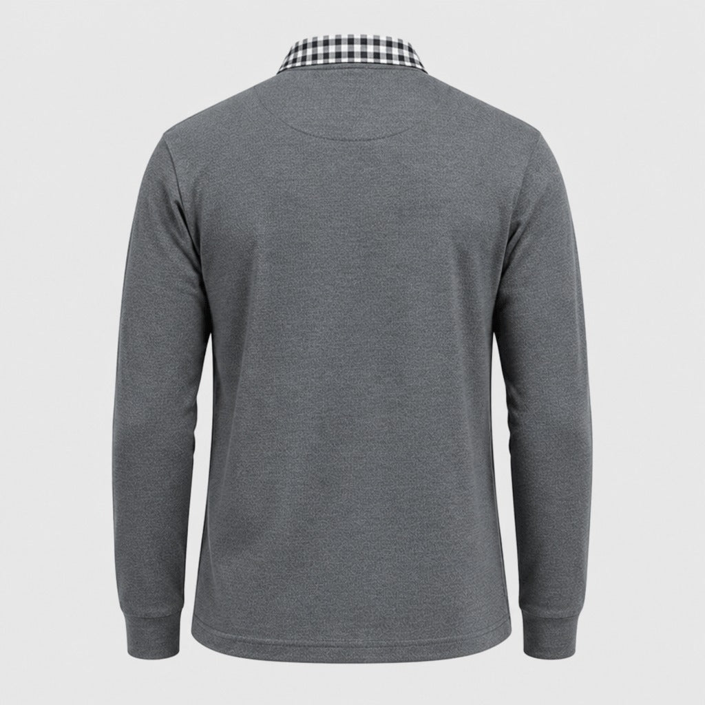 Men’s Long Sleeve Cotton Blend Polo Shirt Grey product back