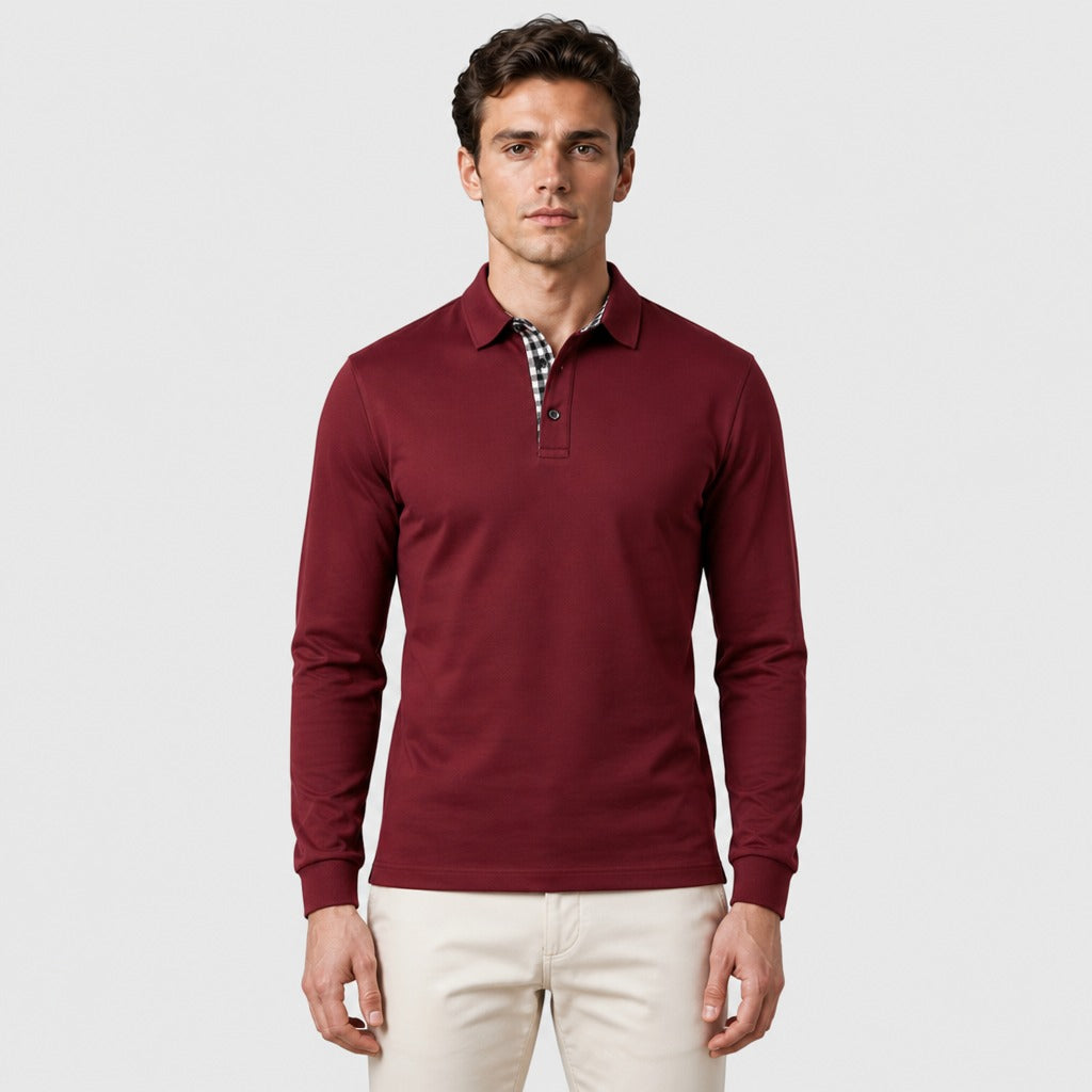 Men’s Long Sleeve Cotton Blend Polo Shirt Burgundy