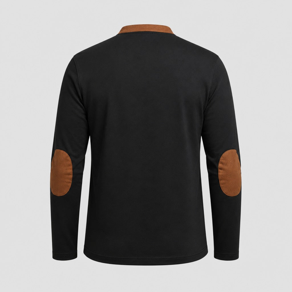 Men’s Long Sleeve Henley Top with Elbow Patches Brown product back