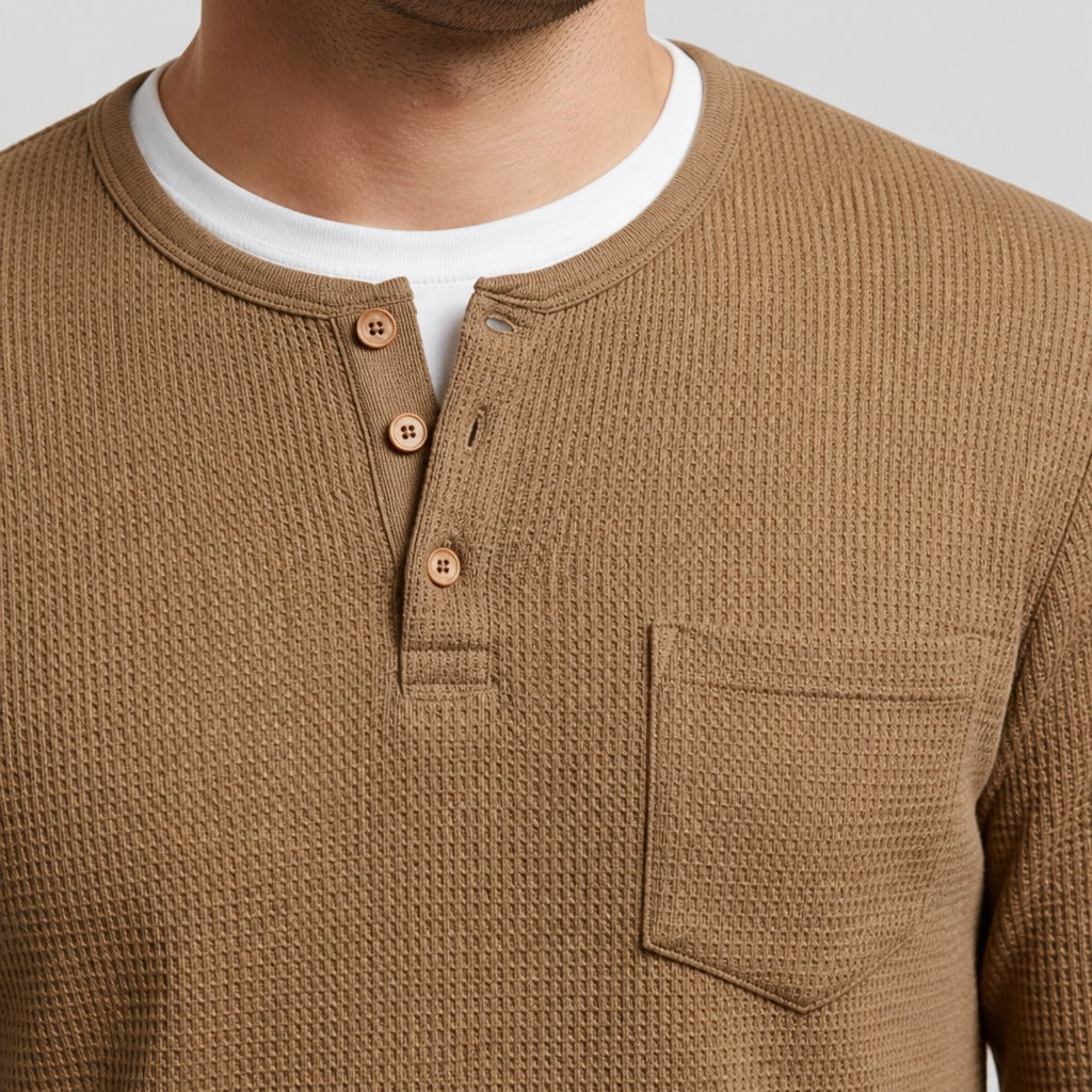 Men’s Long Sleeve Henley with Chest Pocket detail