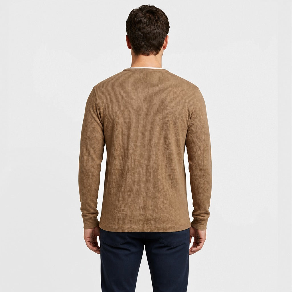 Men’s Long Sleeve Henley with Chest Pocket Beige back