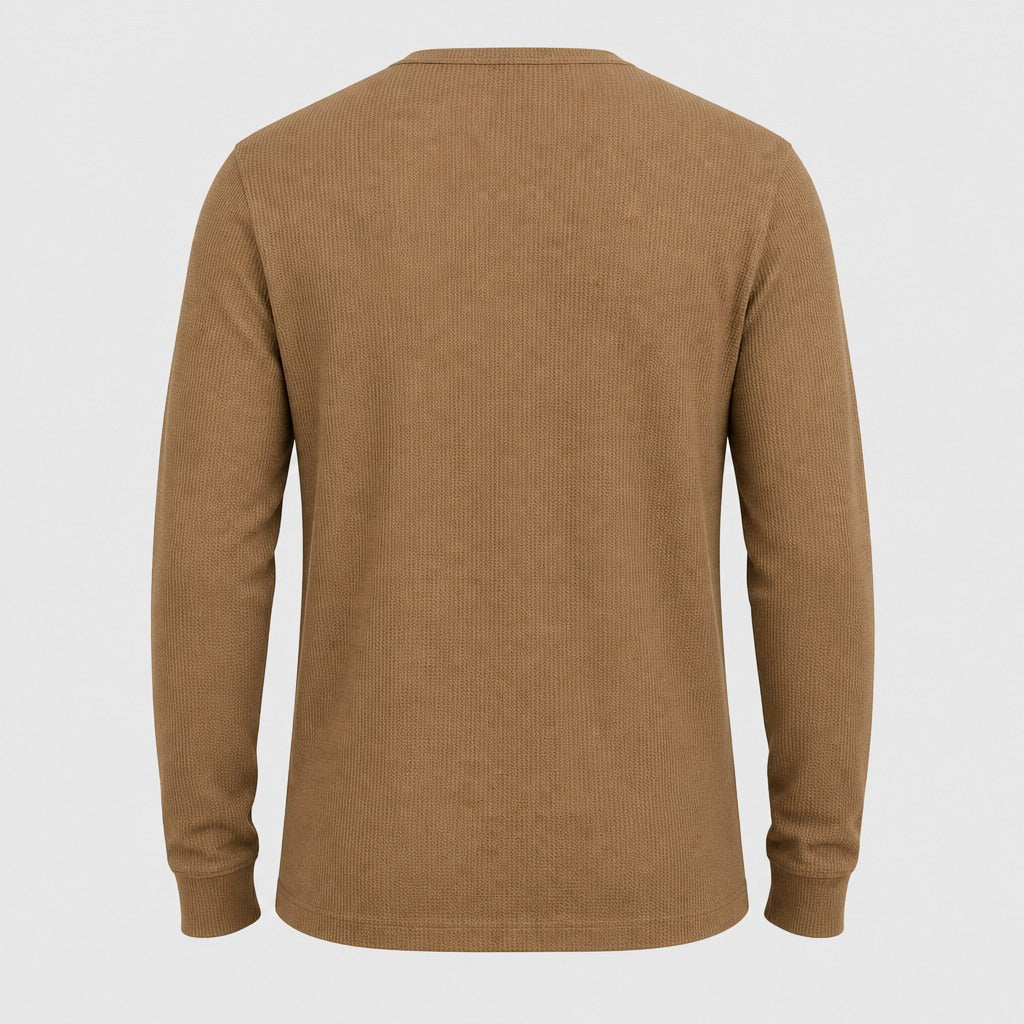 Men’s Long Sleeve Henley with Chest Pocket Beige product back