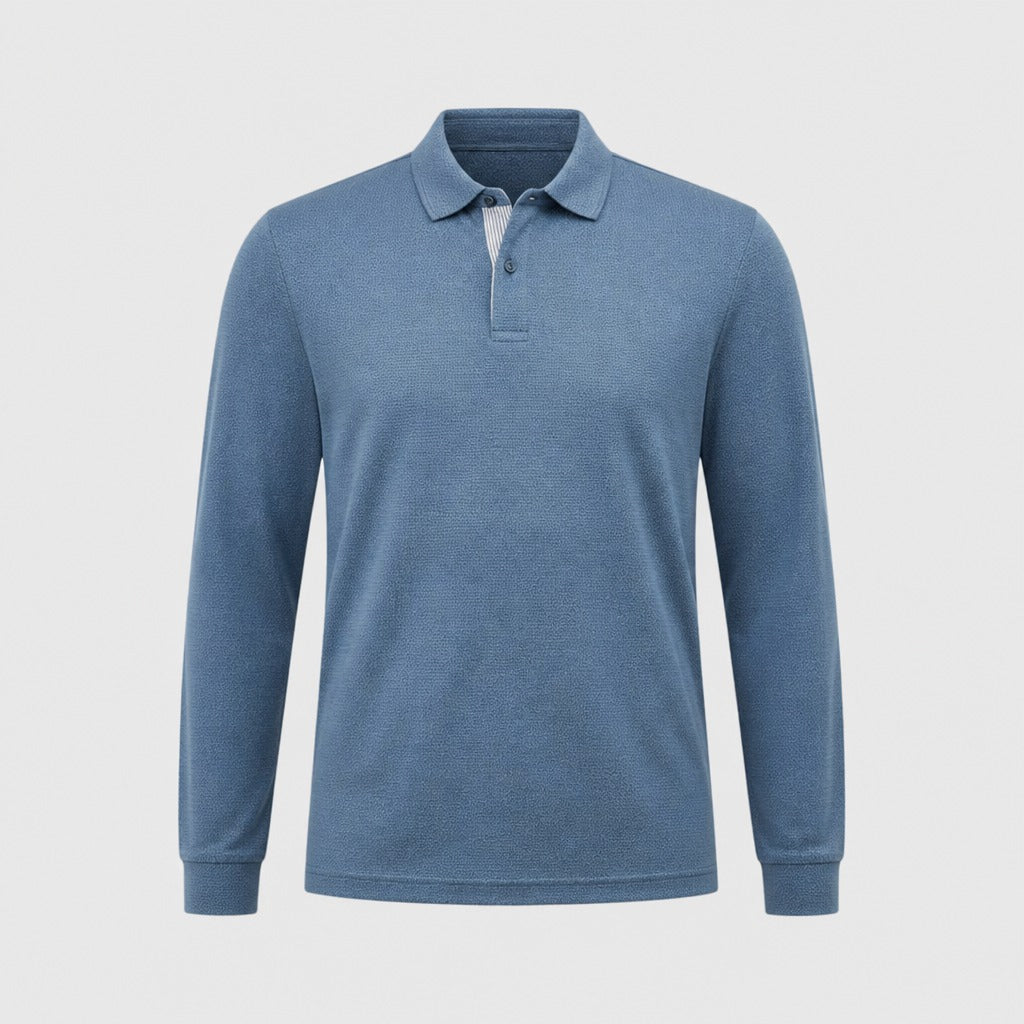 Men’s Long Sleeve Knit Polo Shirt Blue product front
