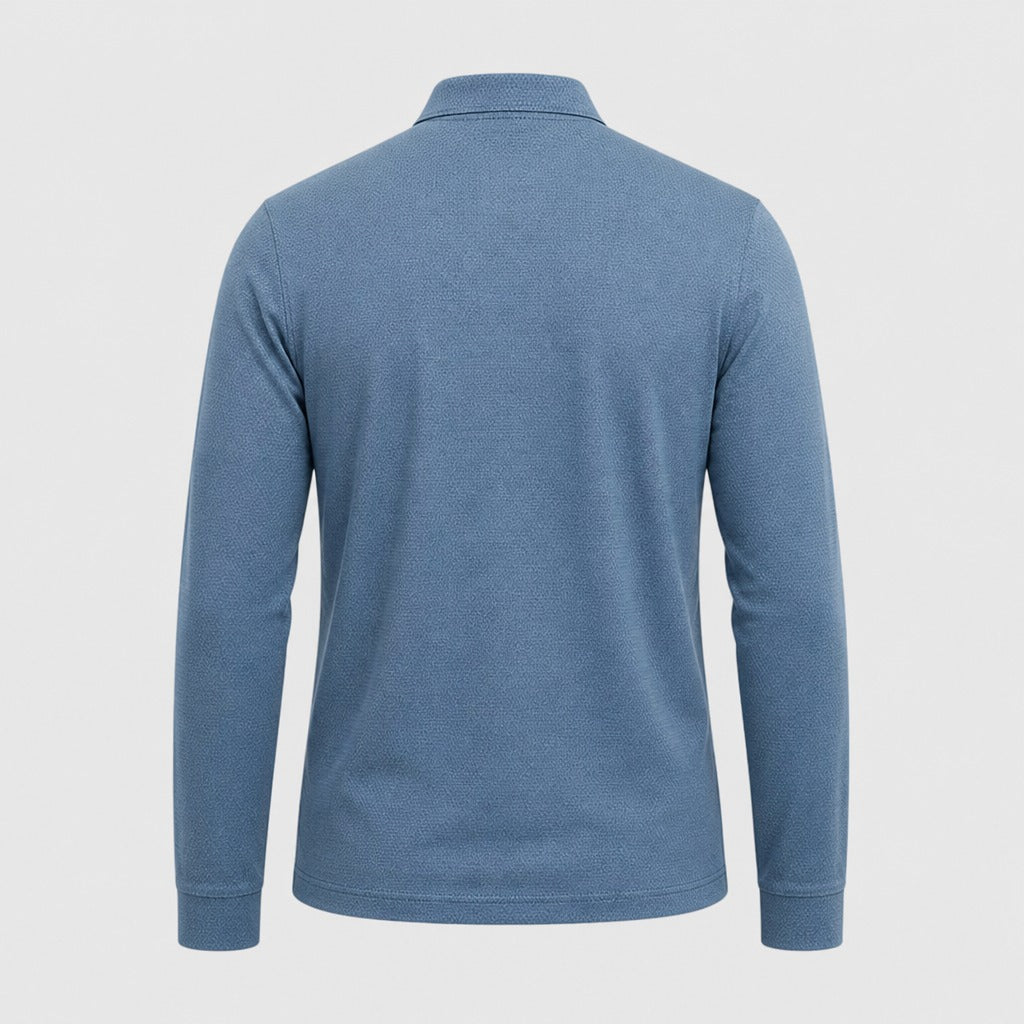 Men’s Long Sleeve Knit Polo Shirt Blue product back