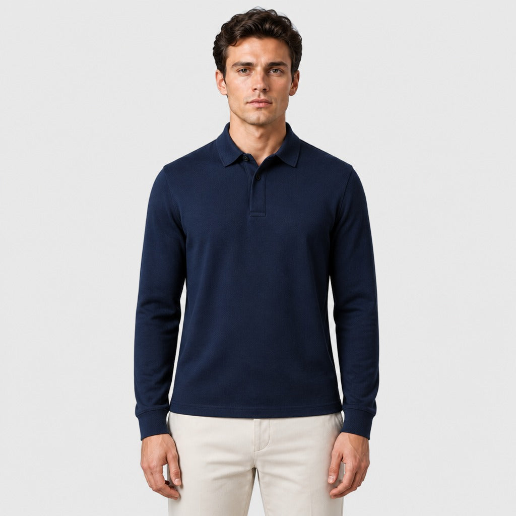Men’s Long Sleeve Knit Polo Shirt Navy Blue