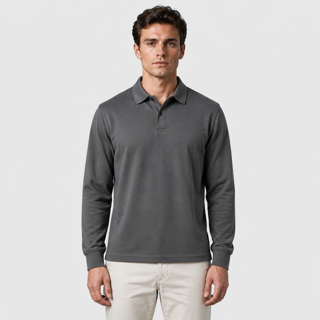 Men’s Long Sleeve Knit Polo Shirt Grey