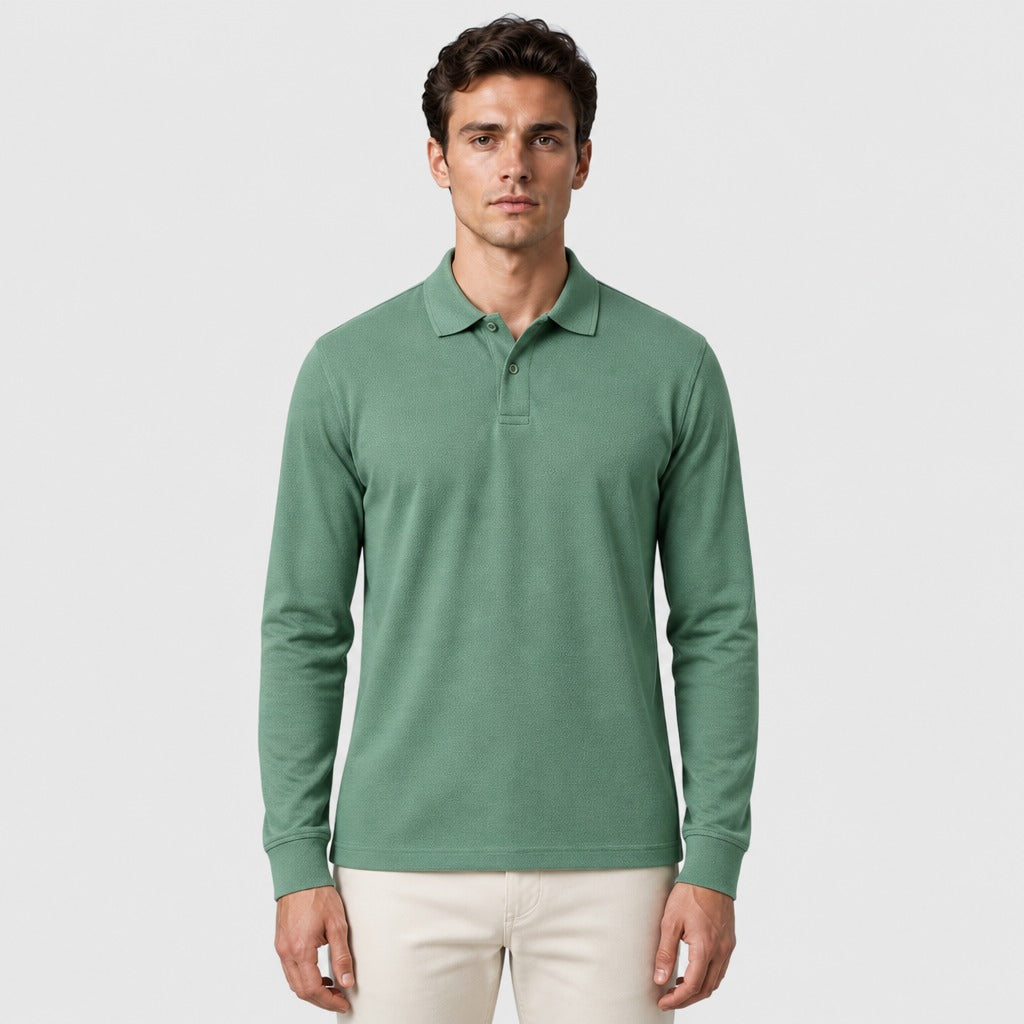 Men’s Long Sleeve Knit Polo Shirt Green