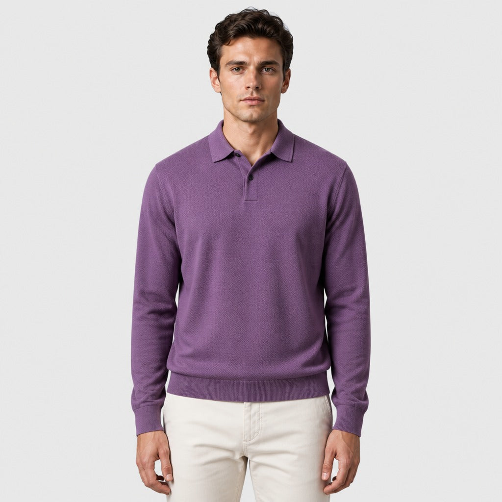 Men’s Long Sleeve Knit Polo Shirt Purple