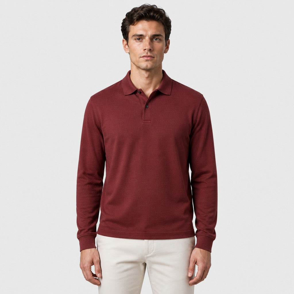Men’s Long Sleeve Knit Polo Shirt Red