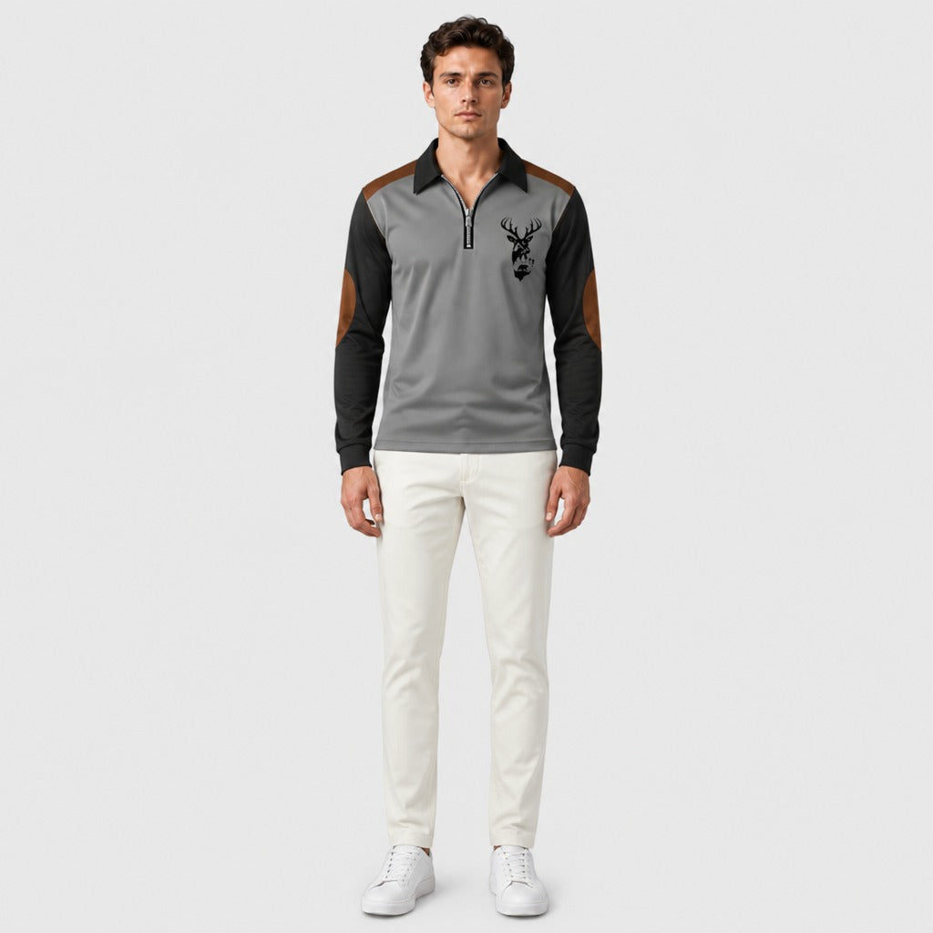 Men’s Long Sleeve Quick-Dry Polo Shirt Grey full length