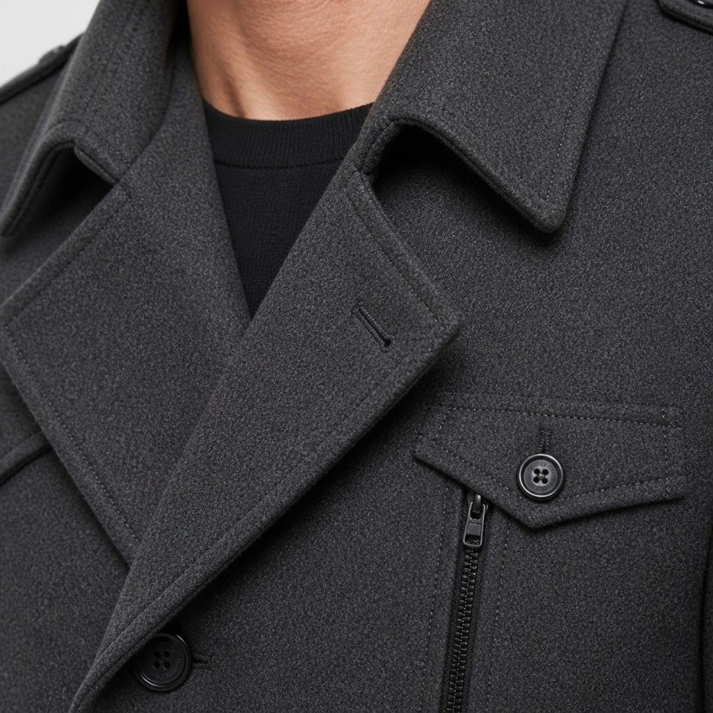Men’s Longline Button Coat with Wool Lining detail