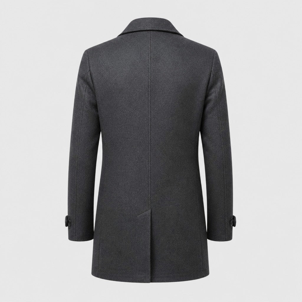 Men’s Longline Button Coat with Wool Lining Grey product back