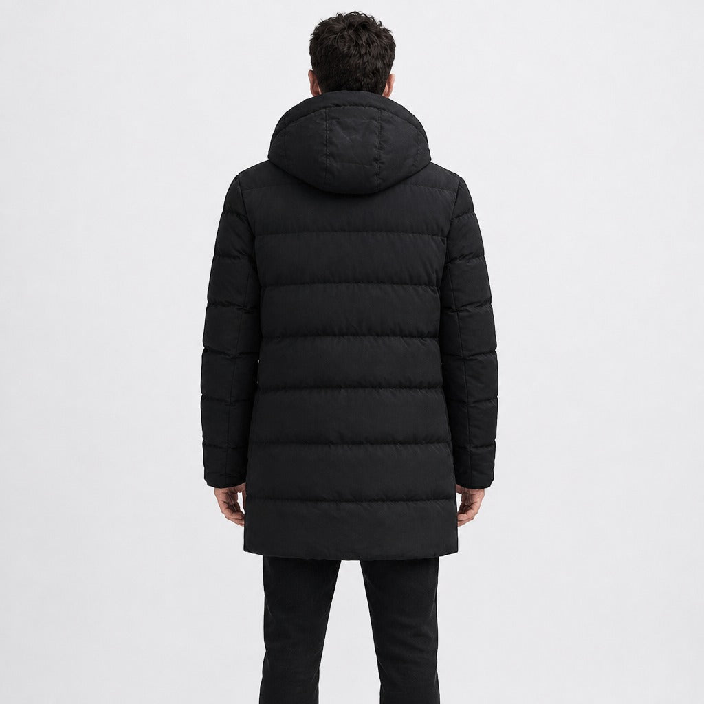 Men’s Longline Hooded Puffer Coat Black back