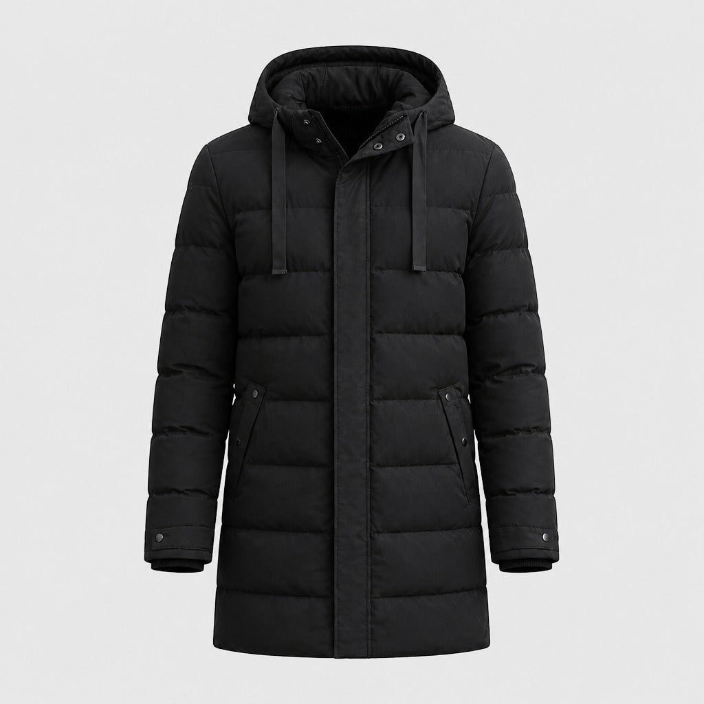 Men’s Longline Hooded Puffer Coat Black product front