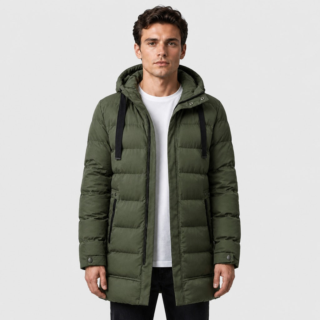 Men’s Longline Hooded Puffer Coat Green