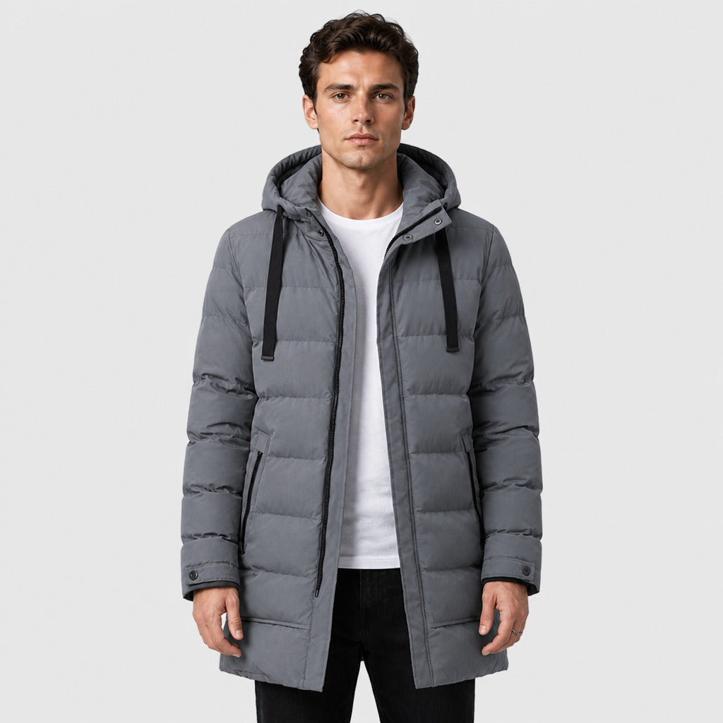 Men’s Longline Hooded Puffer Coat Grey