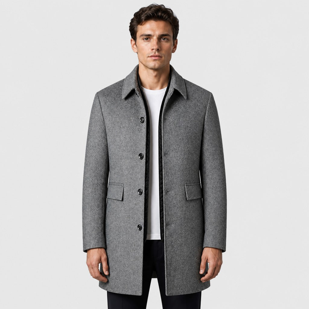 Men’s Longline Wool Turn Down Collar Coat Gray front