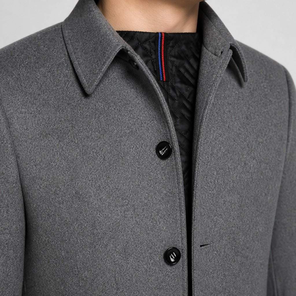 Men’s Longline Wool Turn Down Collar Coat detail