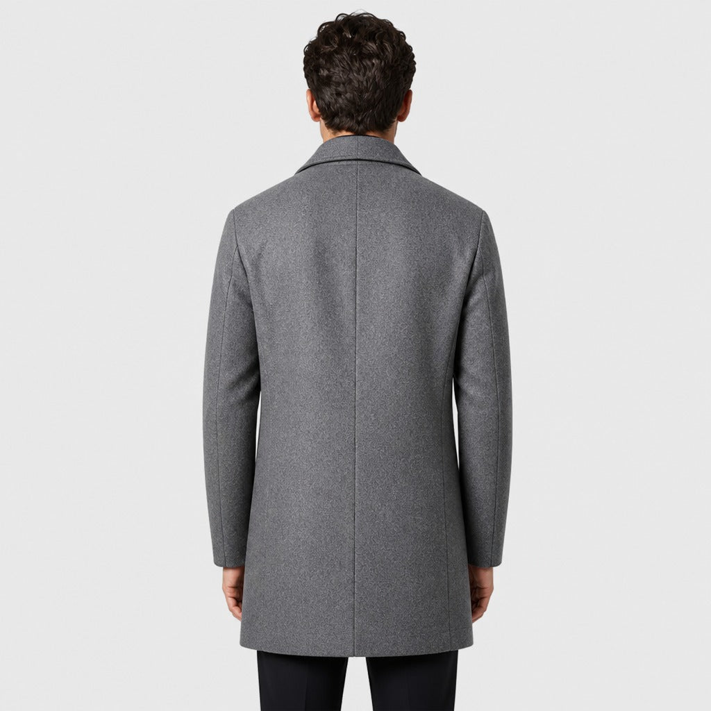 Men’s Longline Wool Turn Down Collar Coat Gray back